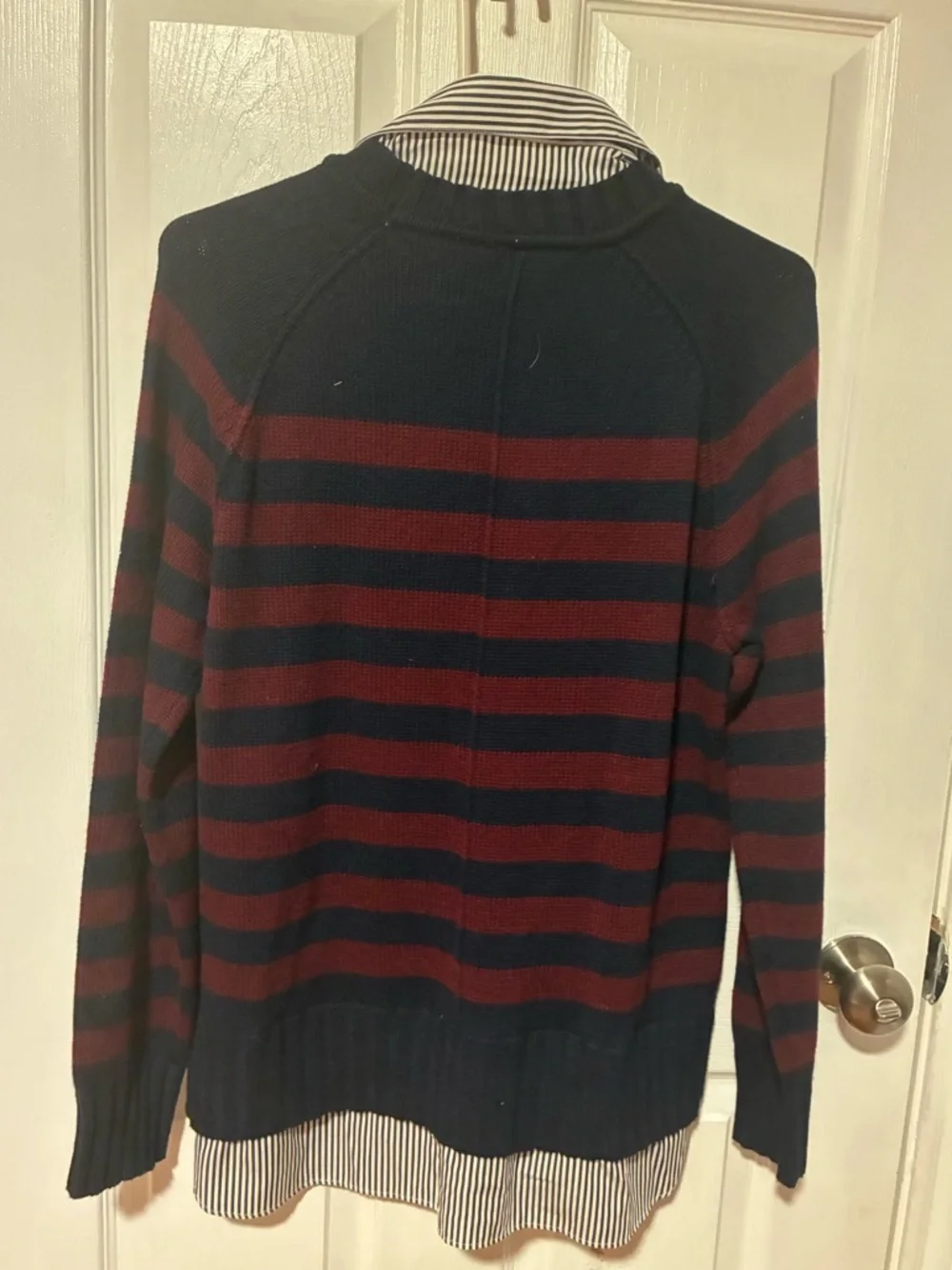 Ralph Lauren Navy & Burgundy Layered Bullion-Crest Top Striped Crewneck - Picture 3 of 5